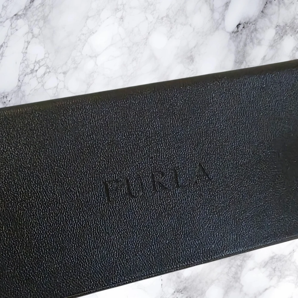 Furla Black Leather Eyeglass Case Holder NWOT Designer Travel Case + Lens Cloth